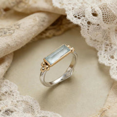 Geometric Quadrilateral Diamond-Encrusted Ring