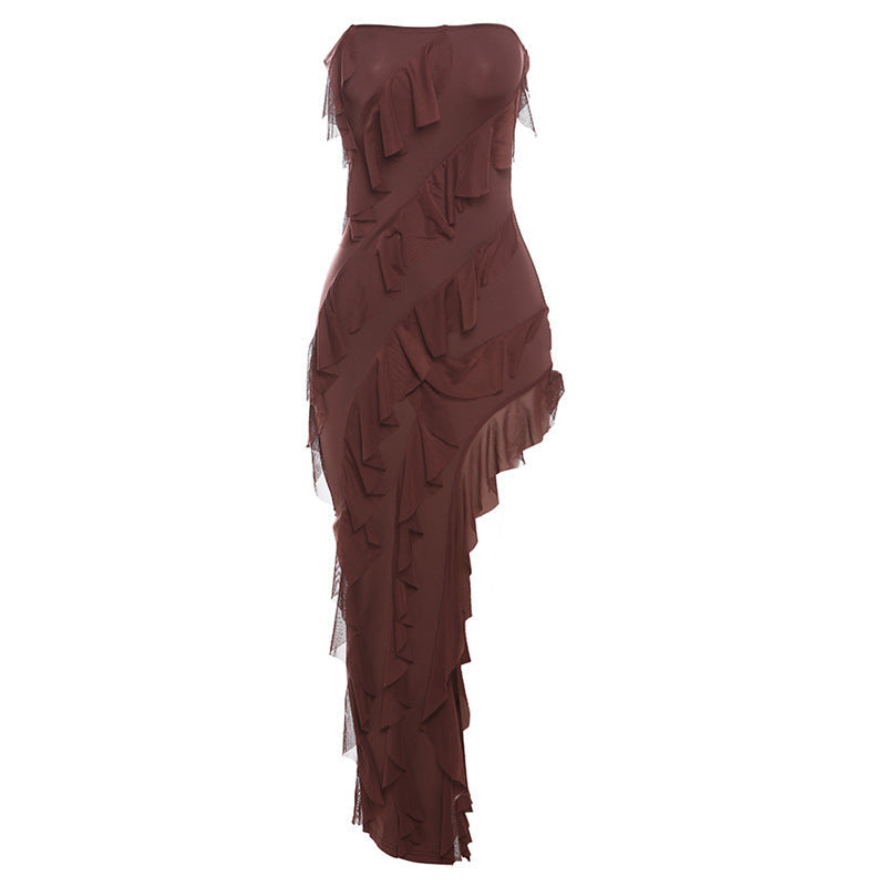Trend Skinny Tube Top Dress â€?Backless Split Tassel Clubwear