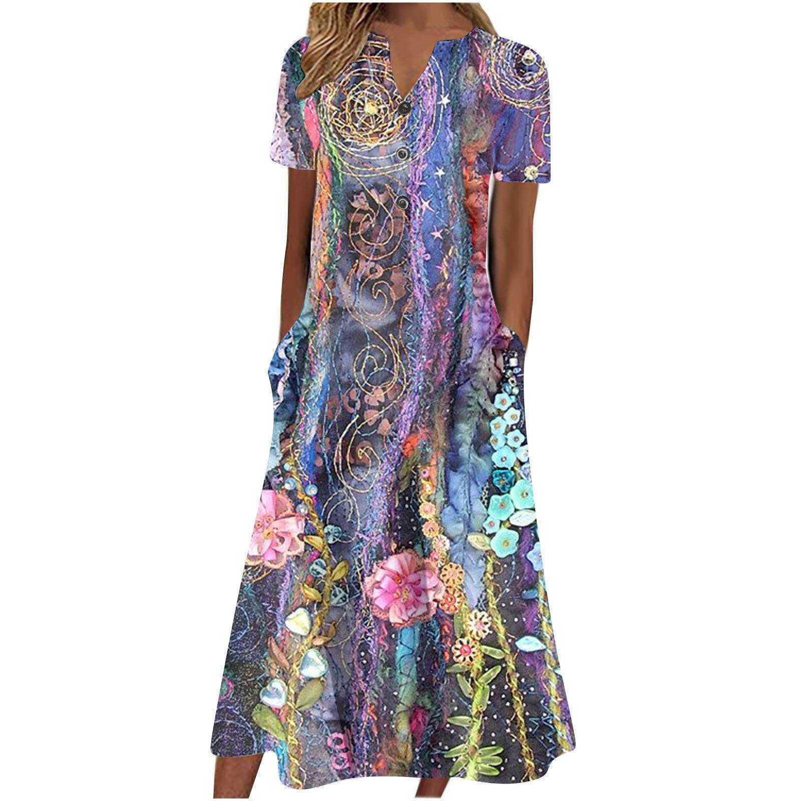 Casual Short Sleeved Long Midi Plain Dresses With Pockets