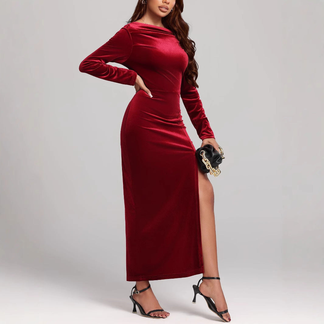 Clothing Slit Formal Dress Pleuche Dress