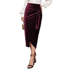 Solid Color Twisted Skirt Temperament Commute And Split Velvet Dress