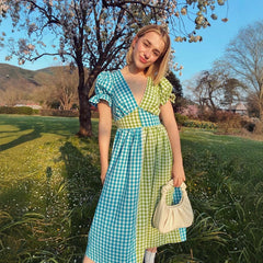 Design-Driven Niche Thin Plaid V-Neck Dress