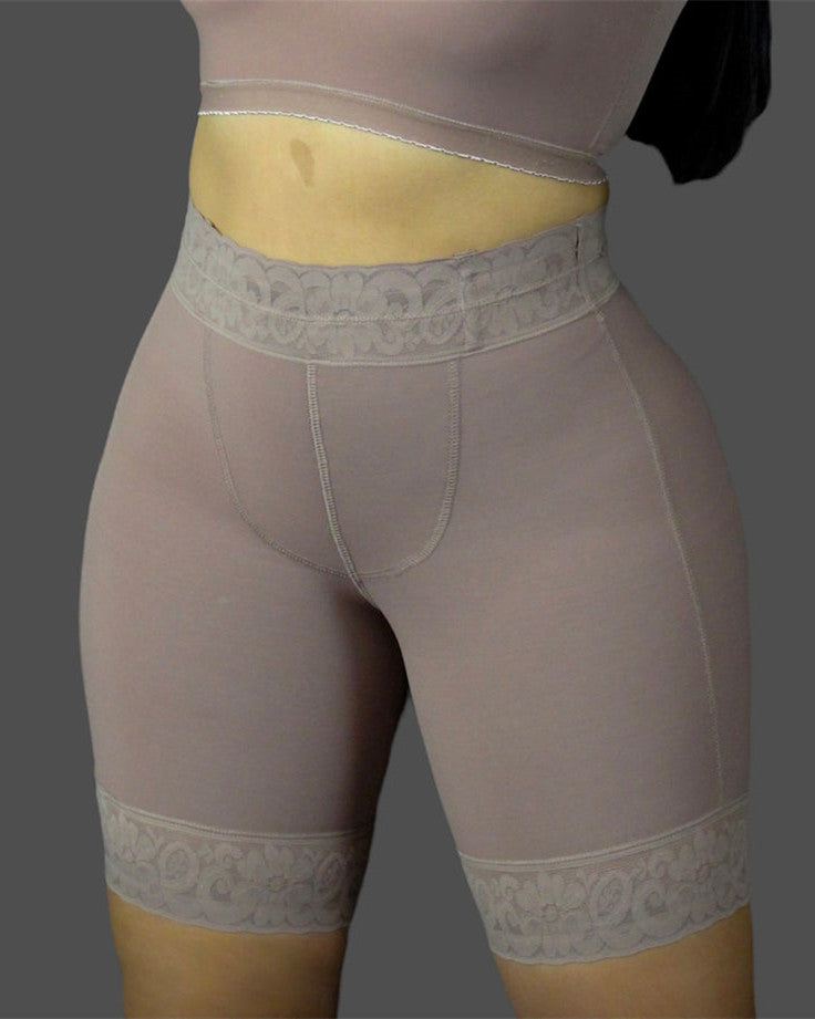 Double Compression Tummy Control Waist Silicone Lace High Waist Shaper Shorts with Bones