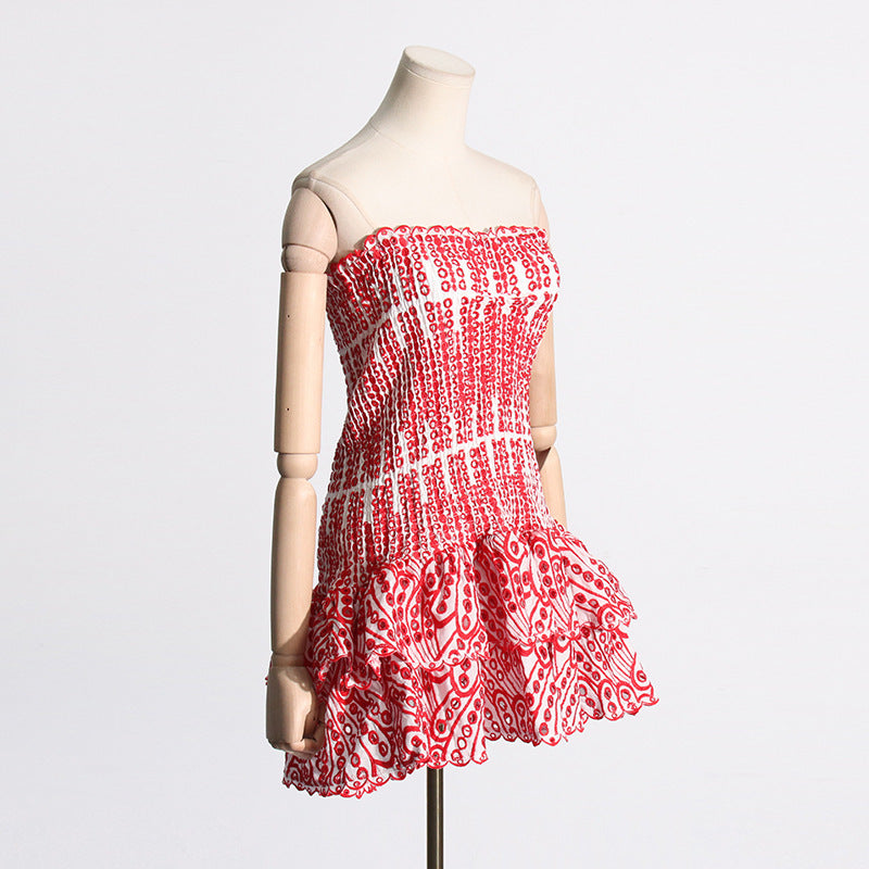 Y2K Tube Top Pleated Mini Dress â€?INS Printed A-Line Beach Party Dress for Women