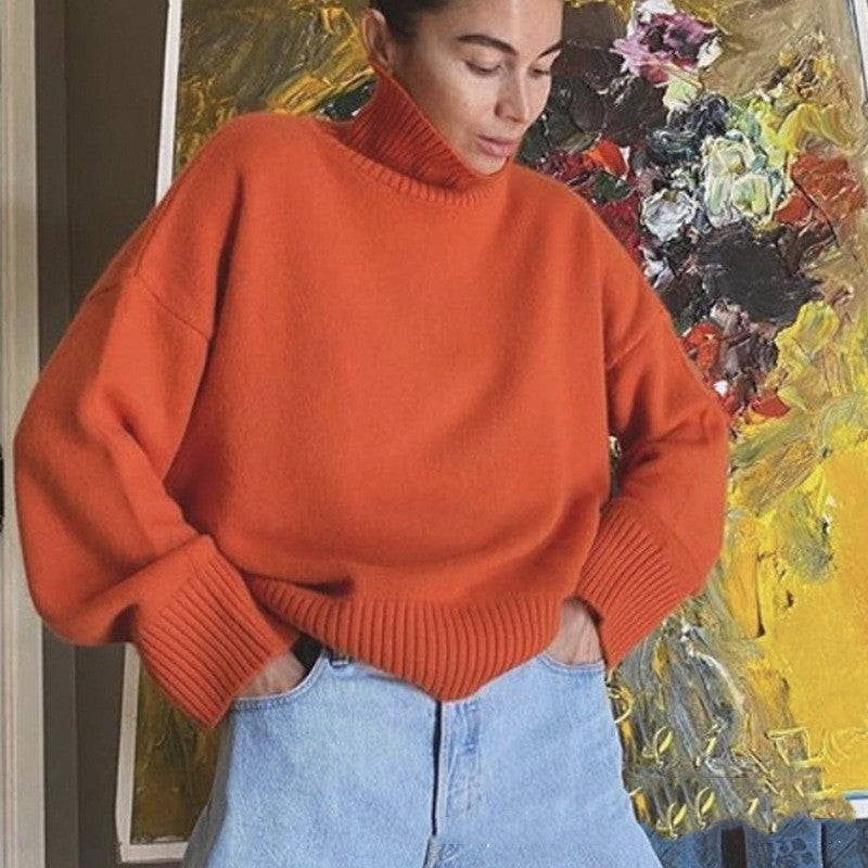 High Collar Loose Knitted Top Sweaters Clothing