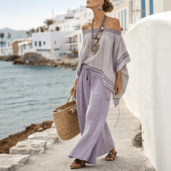 Resort-style Casual Top And Wide-leg Pants Set