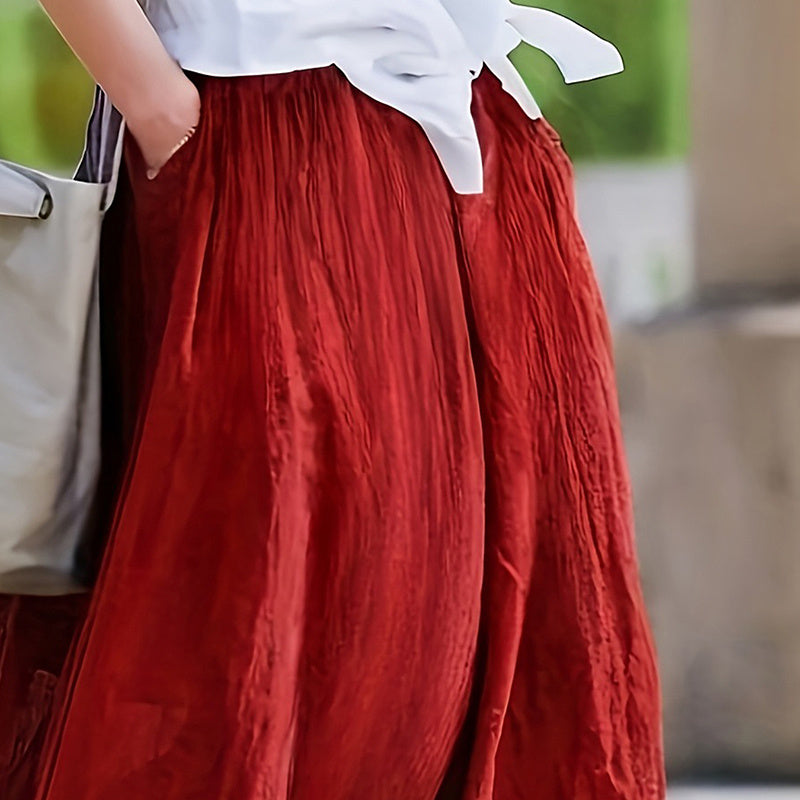 Bohemian Beach A-Line Dress Elastic Waist Flowy Long Maxi Skirt With Pockets