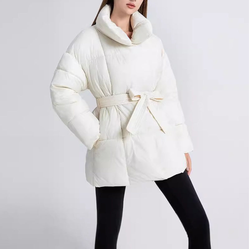 Plaid Sewing Lapel Coat With Lace-up Design Loose Solid Thick Jacket Outerwear Clothing