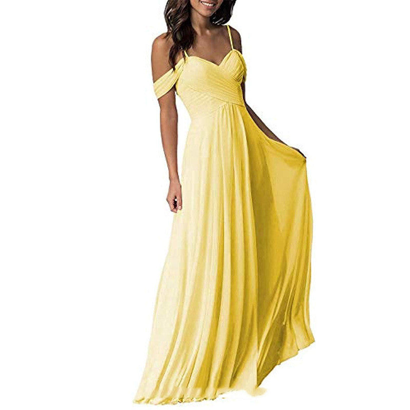Off Shoulder Chiffon A-line Pleated Bridesmaid Dress