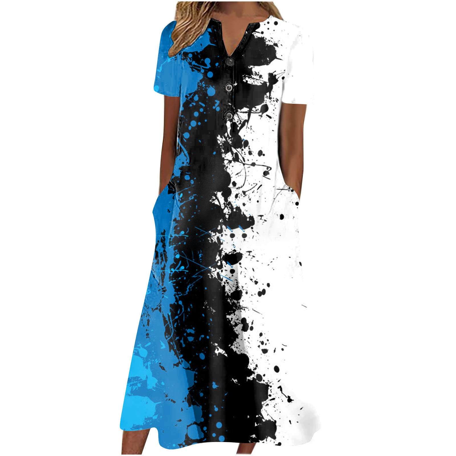 Casual Short Sleeved Long Midi Plain Dresses With Pockets