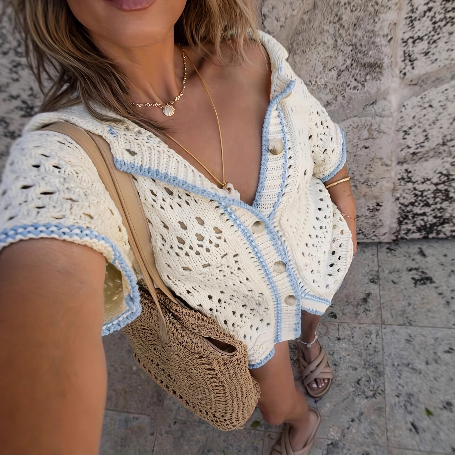 All-matching Lace Cutout Knitted Cardigan Top