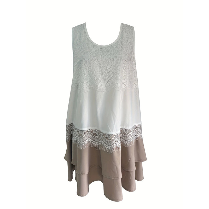 Sleeveless Lace Patchwork Sundress Beach Vacation Clothes Casual Dresses