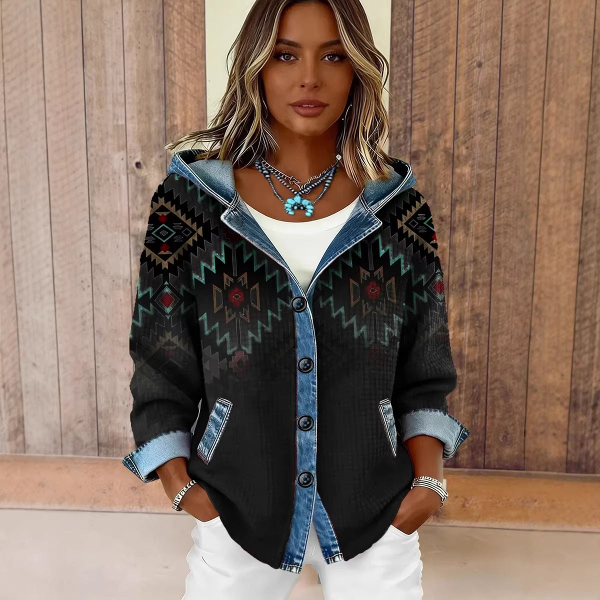 Womens Trendy Plaid Contrast-color Jacket