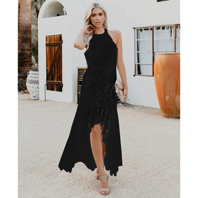 Elegant Solid Lace Cutout Dress Back Dress