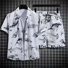 Ins Printed Shirt Beachwear Casual Shorts Suit