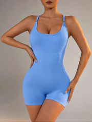 Adjustable Strap Sleeveless Solid Color Cross Backless Thickened Sports Bodysuit