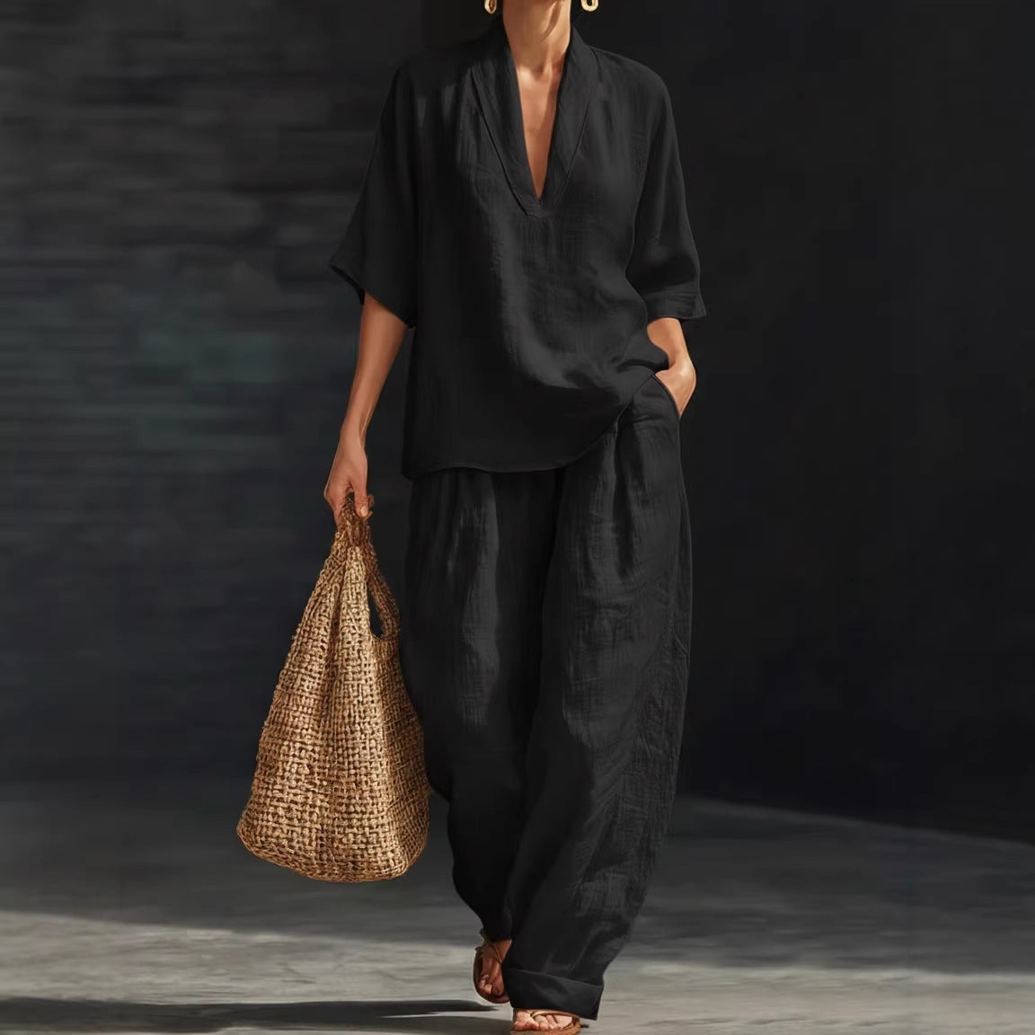Casual Simple Linen Two-Piece Set