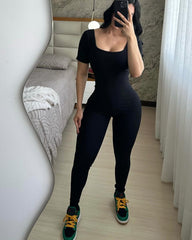 Lucky One Piece Seamless Yoga Jumpsuit with Short Sleeve