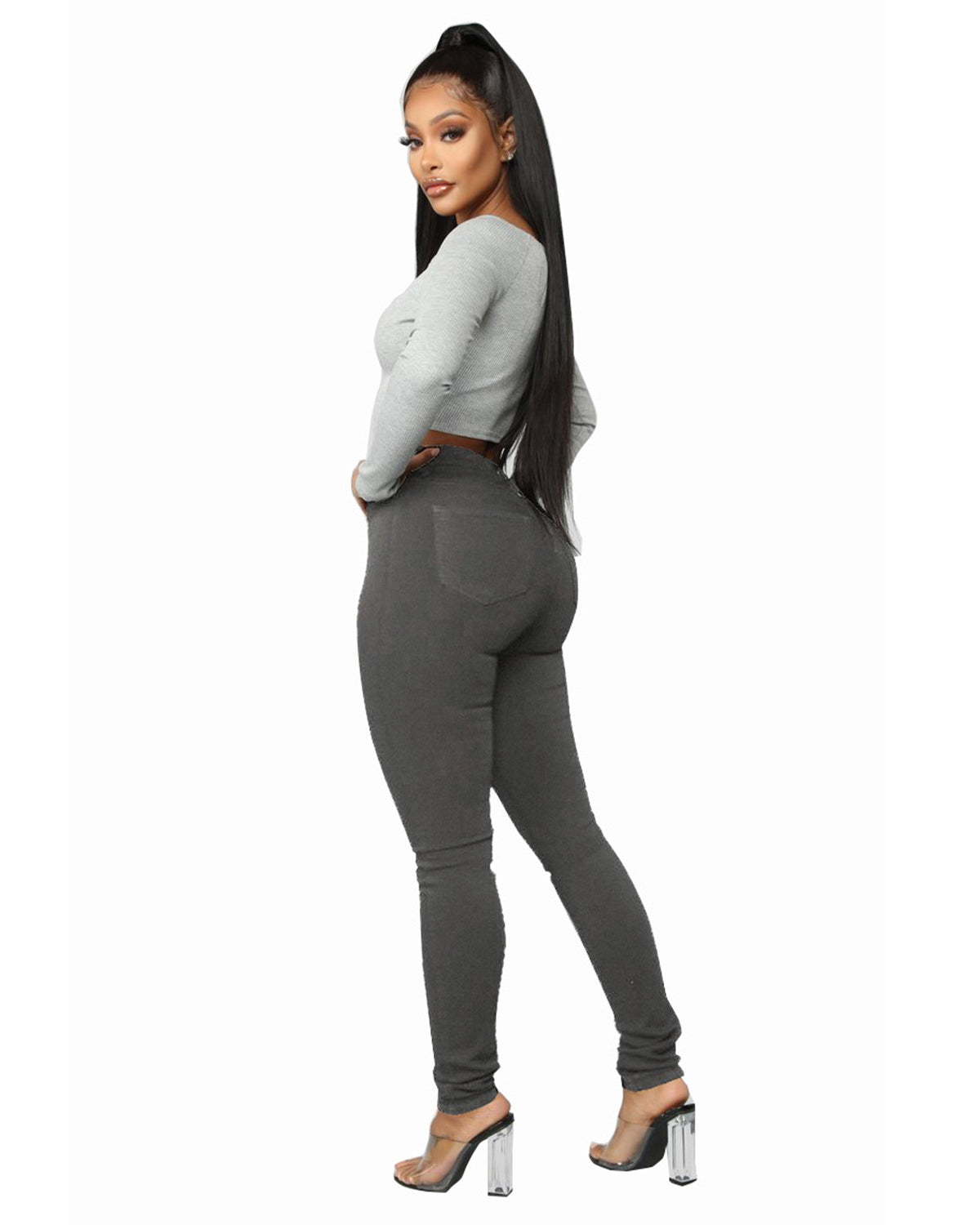 High Waist Hip Lifting Slim Breasted New Stretch Skinny Jeans