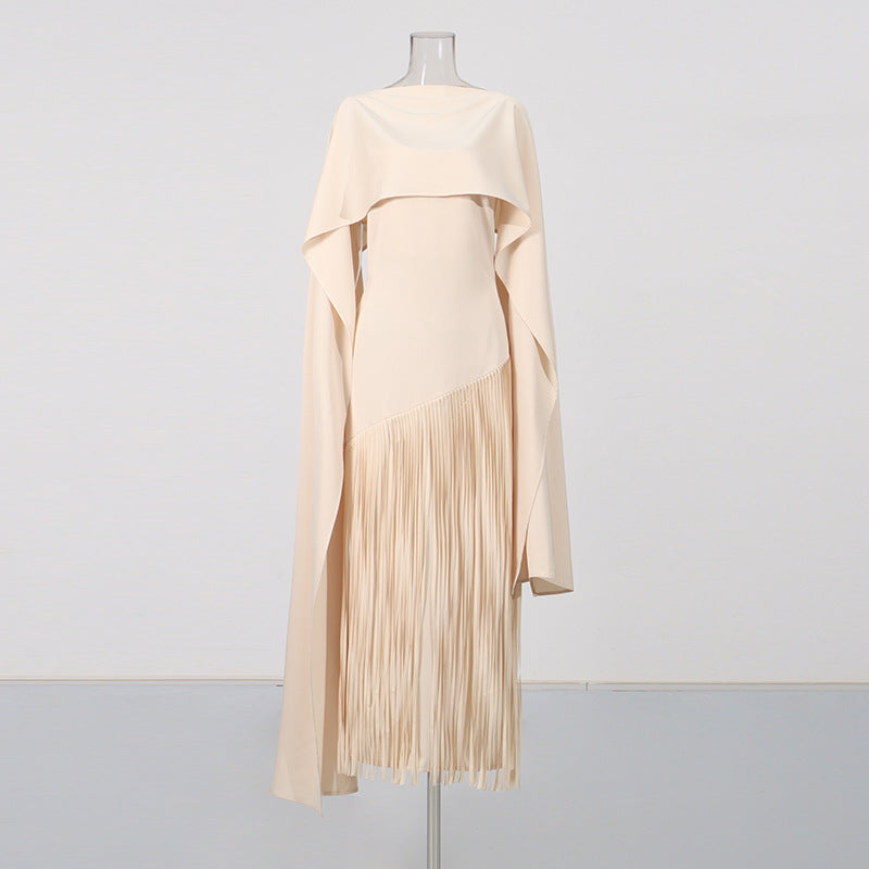 Misty Purple Asymmetrical Fringe Cloak-Style Evening Gown Long Dress