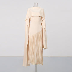 Misty Purple Asymmetrical Fringe Cloak-Style Evening Gown Long Dress