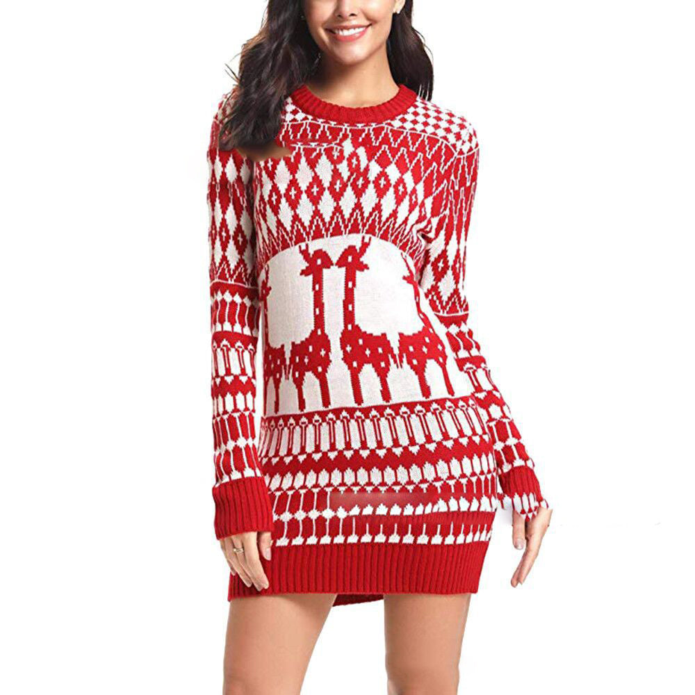Slim Long Sleeve Fawn Christmas Sweater