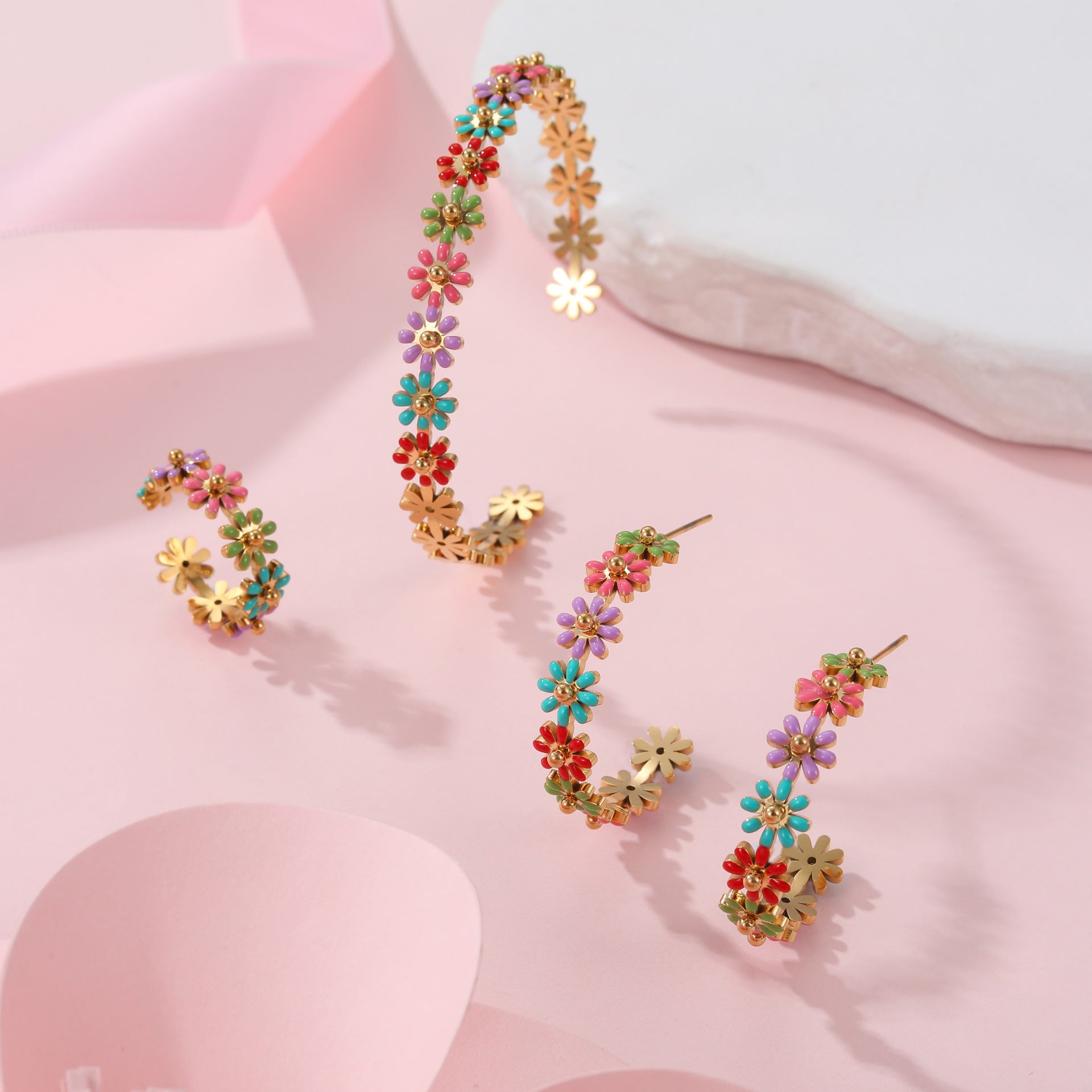 Ins Oil Dripping Color Flower Stainless Steel Bracelet