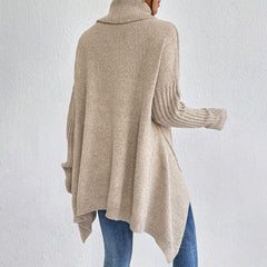 Irregular Turtleneck Sweater Loose Long Sleeve Knitted Tops Leisure Warm Pullover Sweater Clothing