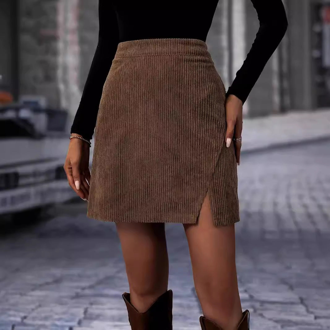 Split Skirt Ribbed Corduroy Skirt