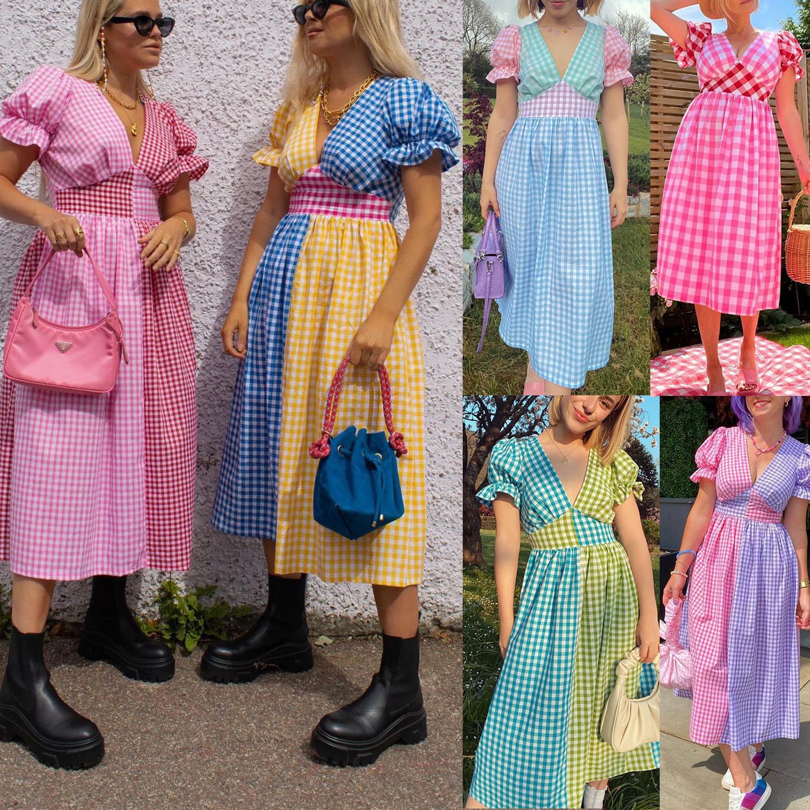 Design-Driven Niche Thin Plaid V-Neck Dress
