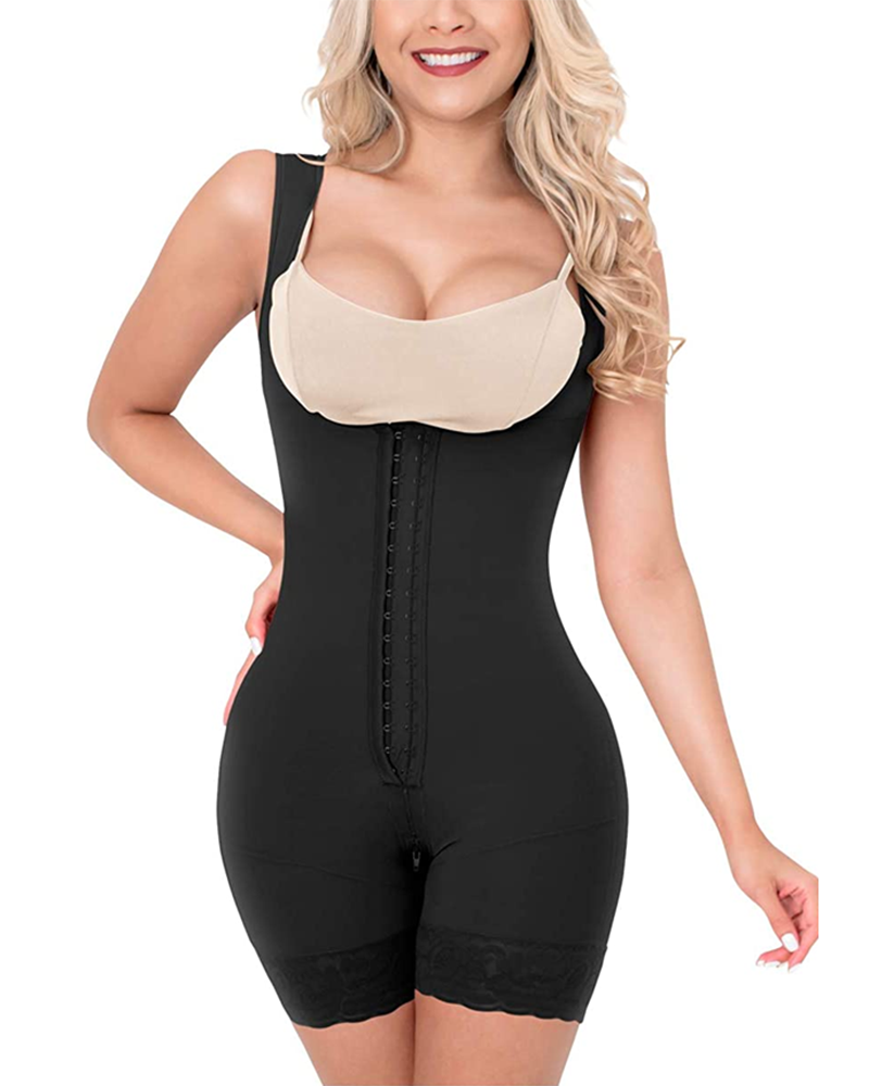 2724 BodyShaper Lace Butt Lifter HOOK AND EYE CLOSURE OPEN BUST Tummy Control Adjustable Wide Shoulder Strap  Shapewear