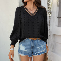 Casual Resort-Style Solid-Color Jacquard Embroidered Long-Sleeve Shirt