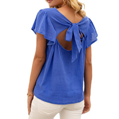 Lotus Leaf Sleeve Hollow Bow Knot Backless Top Women