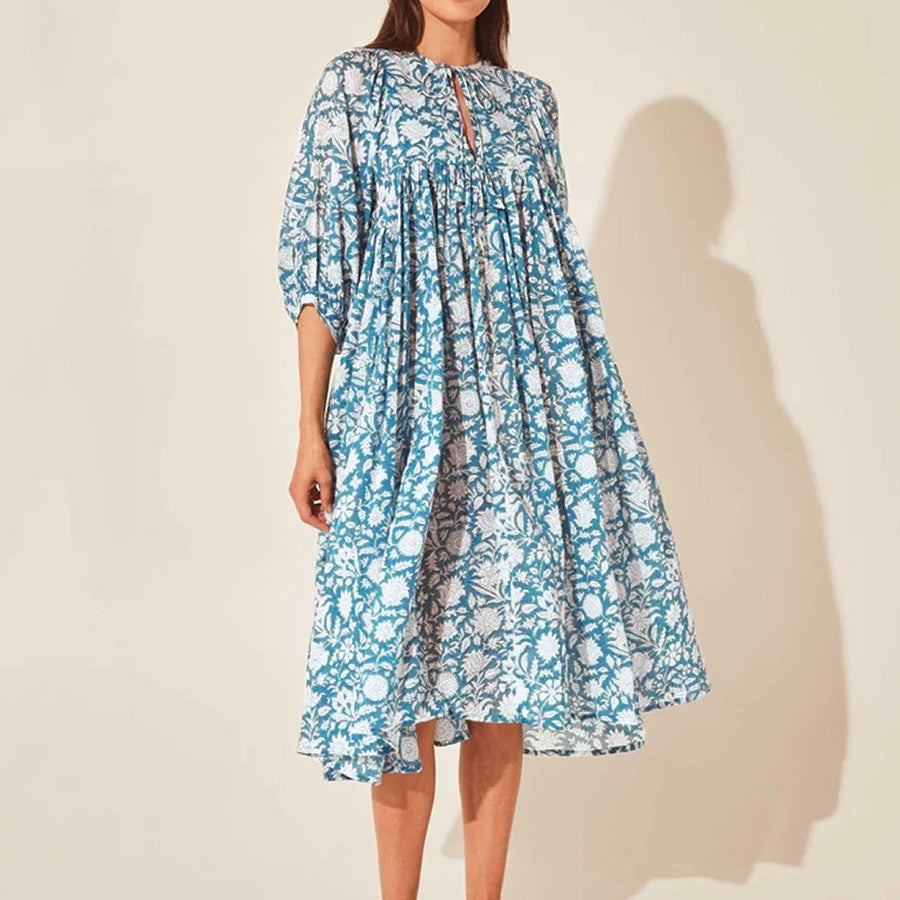Floral Loose Large Size Casual Dresses With Medium Sleeves