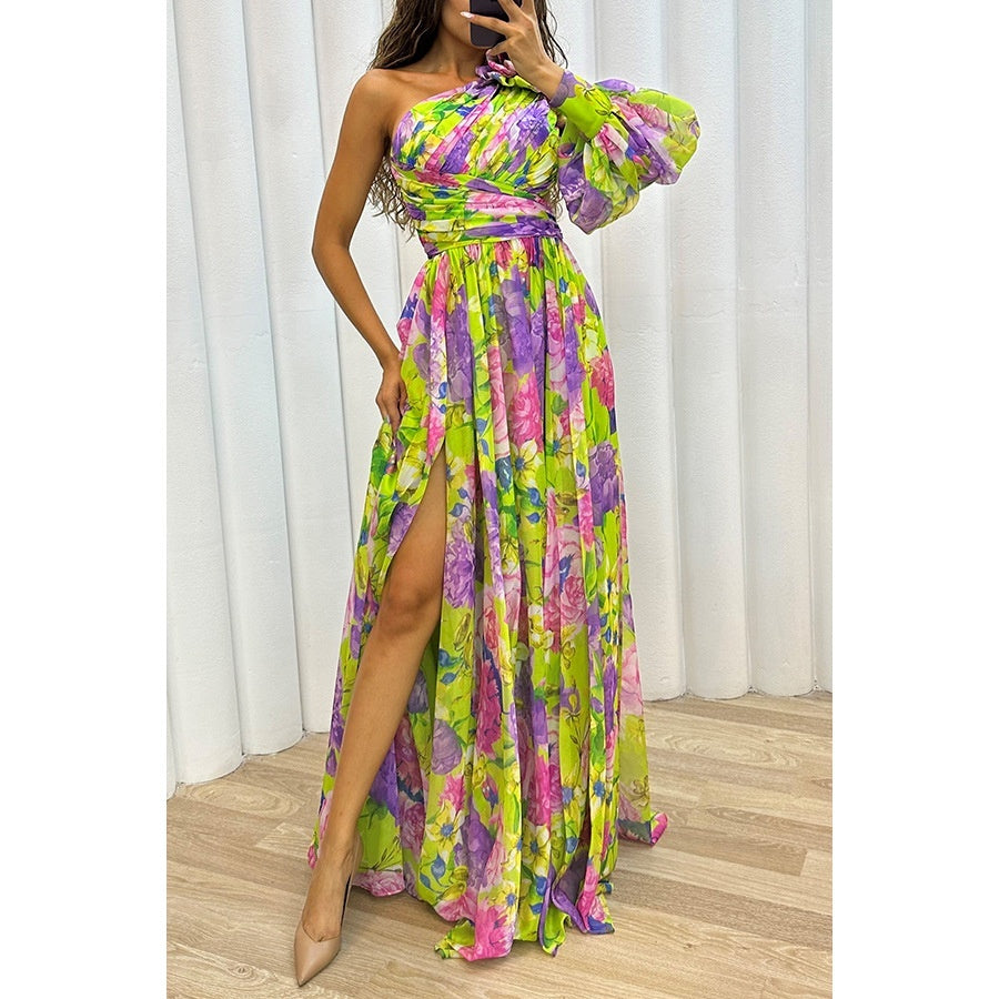 One-shoulder Long-sleeved Dress For Women