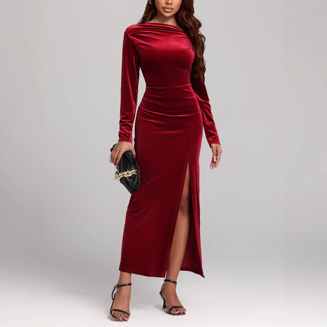 Clothing Slit Formal Dress Pleuche Dress