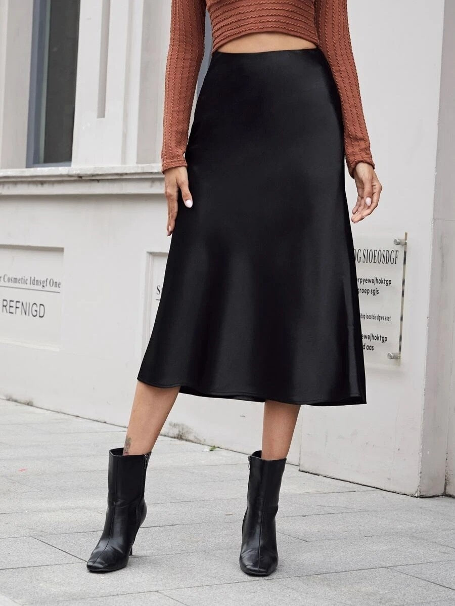 High-waist Satin Midi Skirt Spring Women
