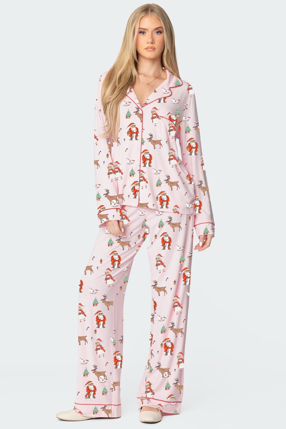 Christmas Printed Long-sleeved Trousers Ladies Home Leisure Suit