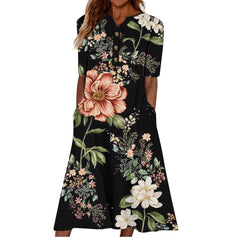 Casual Short Sleeved Long Midi Plain Dresses With Pockets