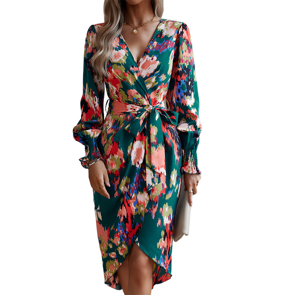 Printed Elegant V-neck Dress