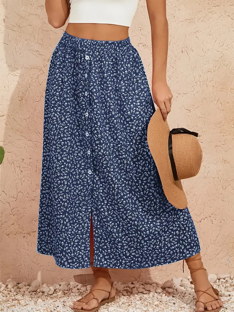 Printed Breasted Self-tie Pastoral A- Line Skirt Advanced Skirt