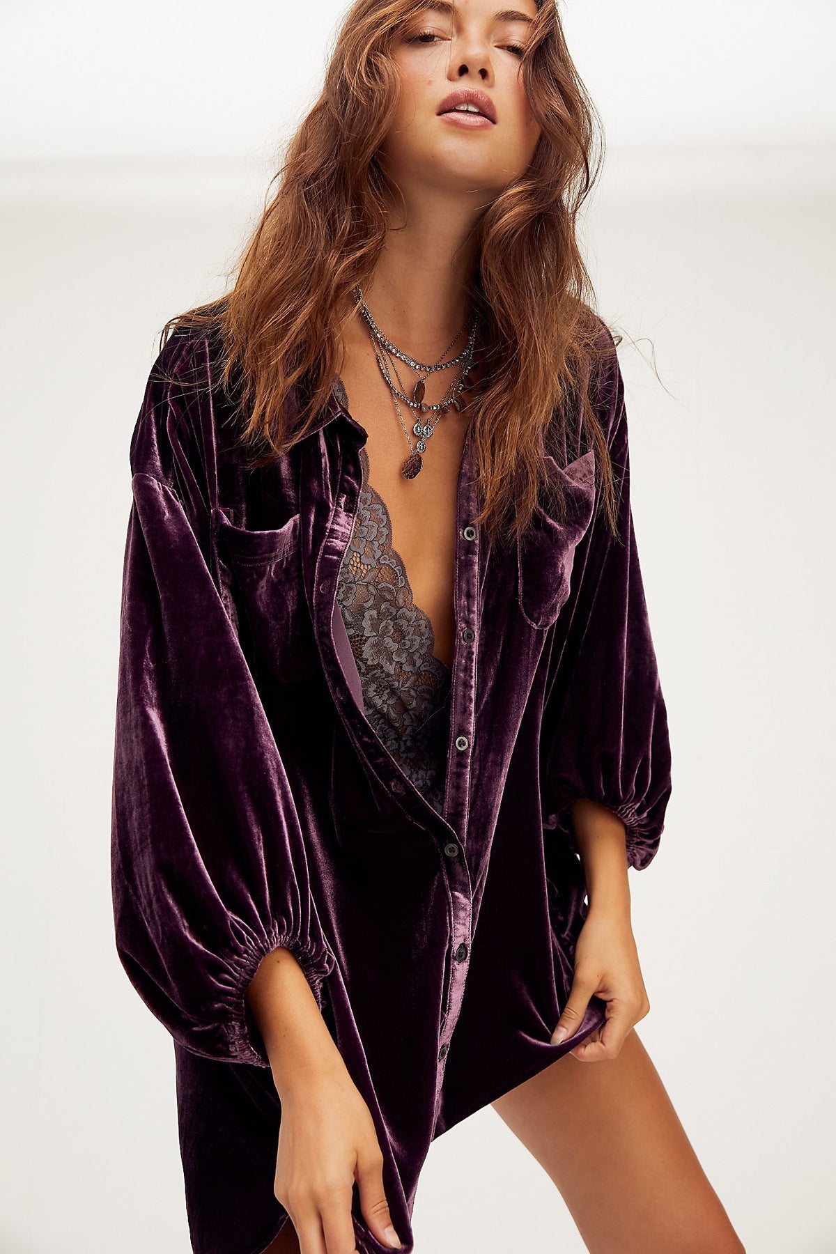 Loose Lantern Sleeve Long Shirt Top
