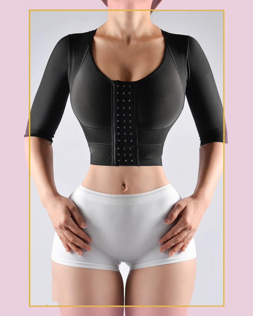 Strapless top with middle sleeve breasted hood