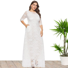 Plus Size Hollow Lace Pocket Dress