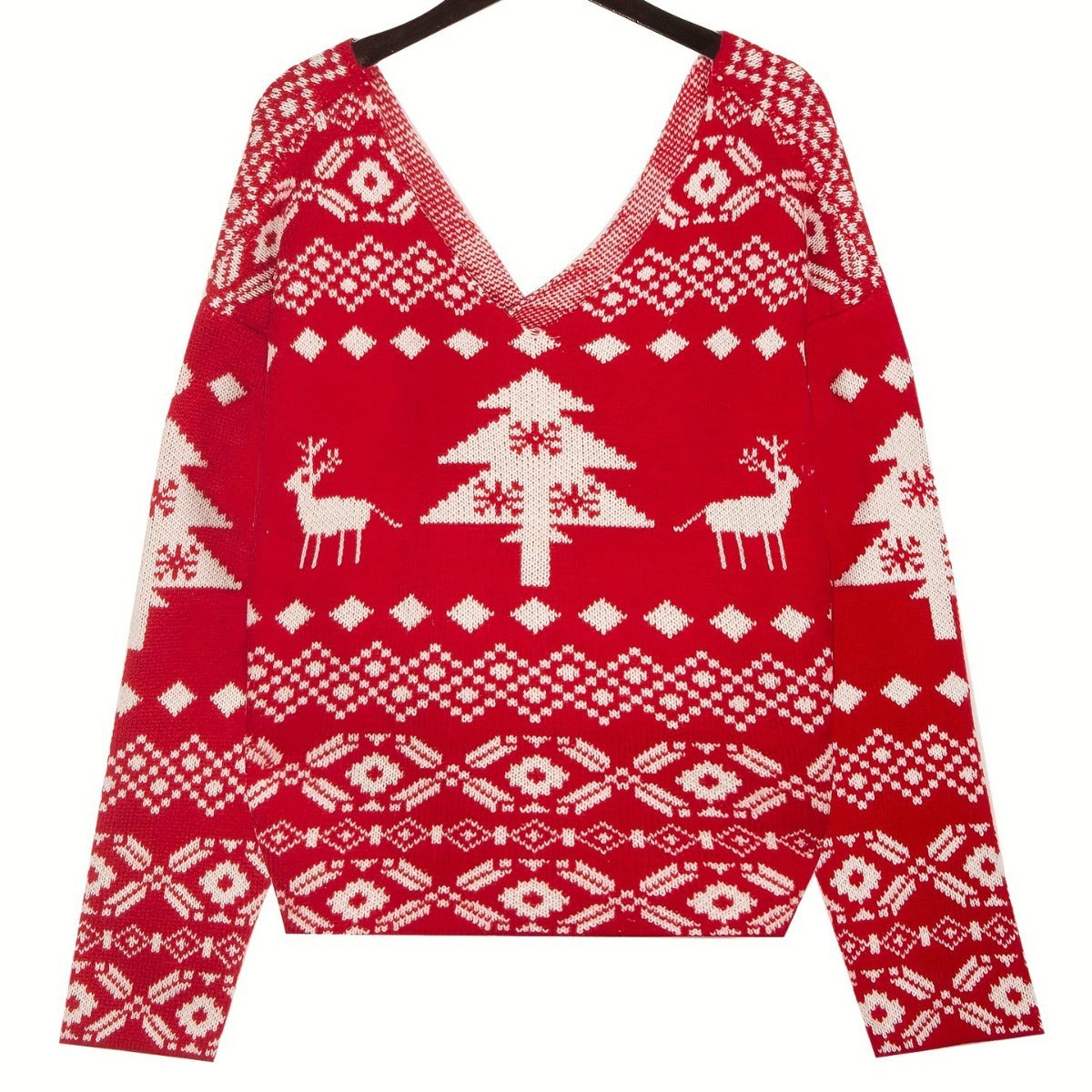 Backless Off-shoulder Christmas Snowflake Pattern Long-sleeved Sweater