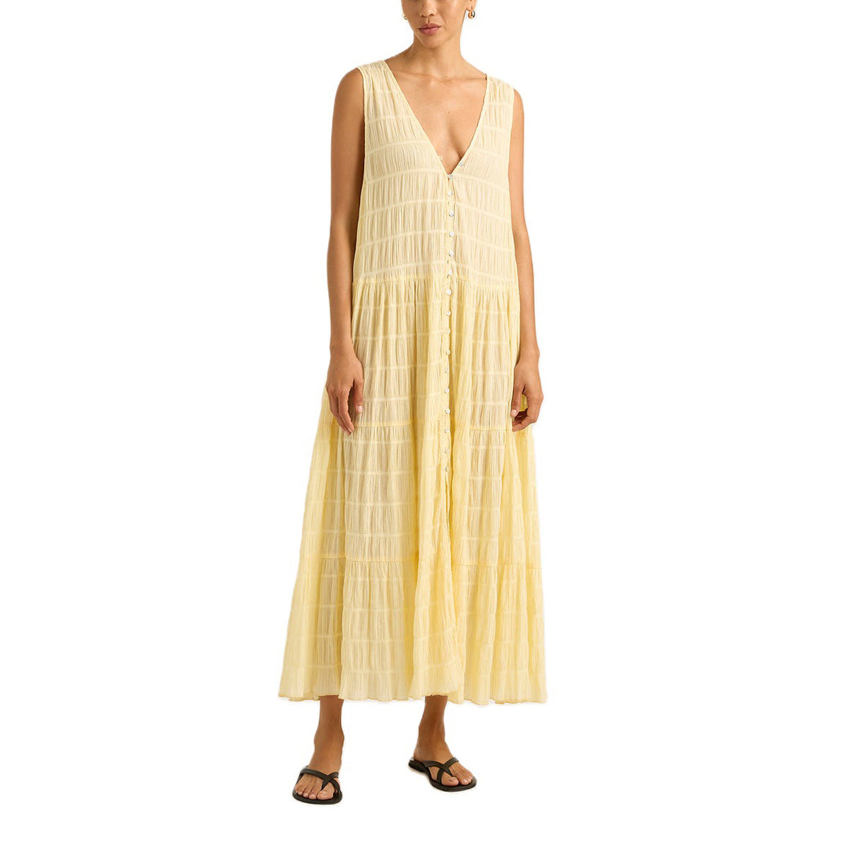 Solid-color Loose Sleeveless Chiffon Dress For Women
