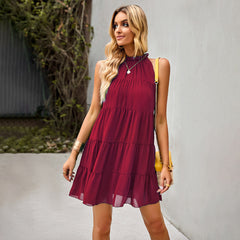Sleeveless A-line Casual Halter Vest Dress