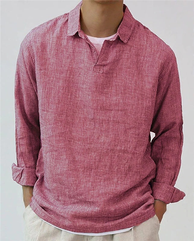 Men's Pullover Shirt Solid Color Long Sleeve