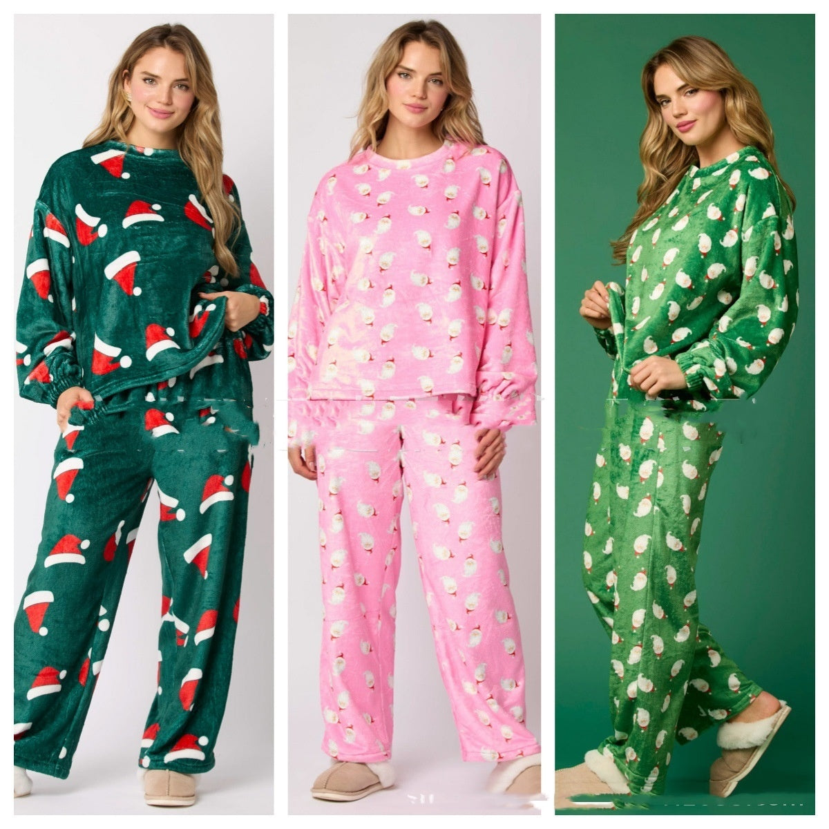 Casual Flannel Pajama Sets For 2 Piece Cute Long Sleeve Matching Lounge Shirts Sets Santa Claus Pajamas Homewear