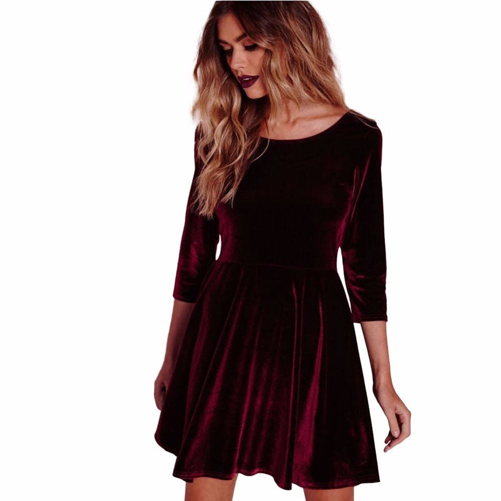 Velvet Dress With Round Neck